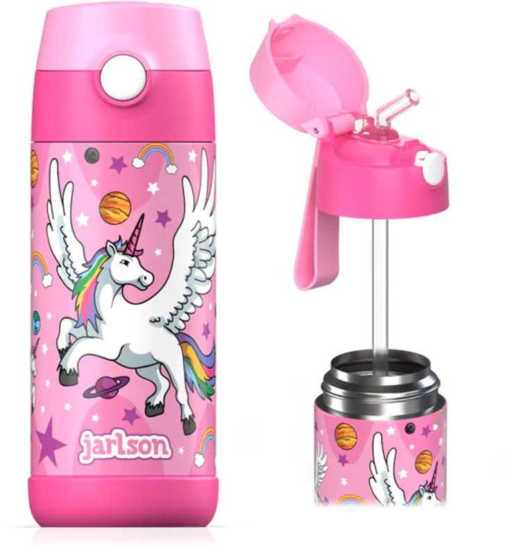 Jarlson Dětská nerezová termoláhev s brčkem CHARLI Unicorn 350 ml