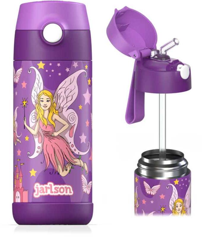Jarlson Dětská nerezová termoláhev s brčkem CHARLI Víla 350 ml