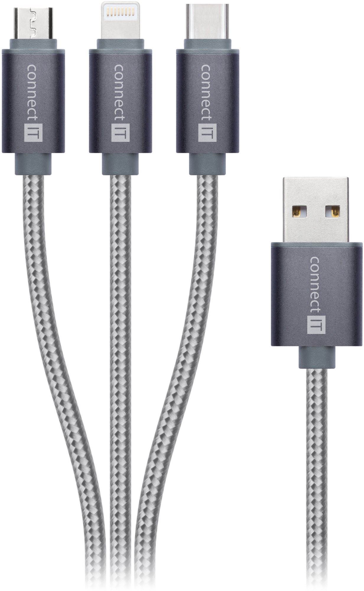 CONNECT IT Wirez 3v1, 1,2 m, stříbrný