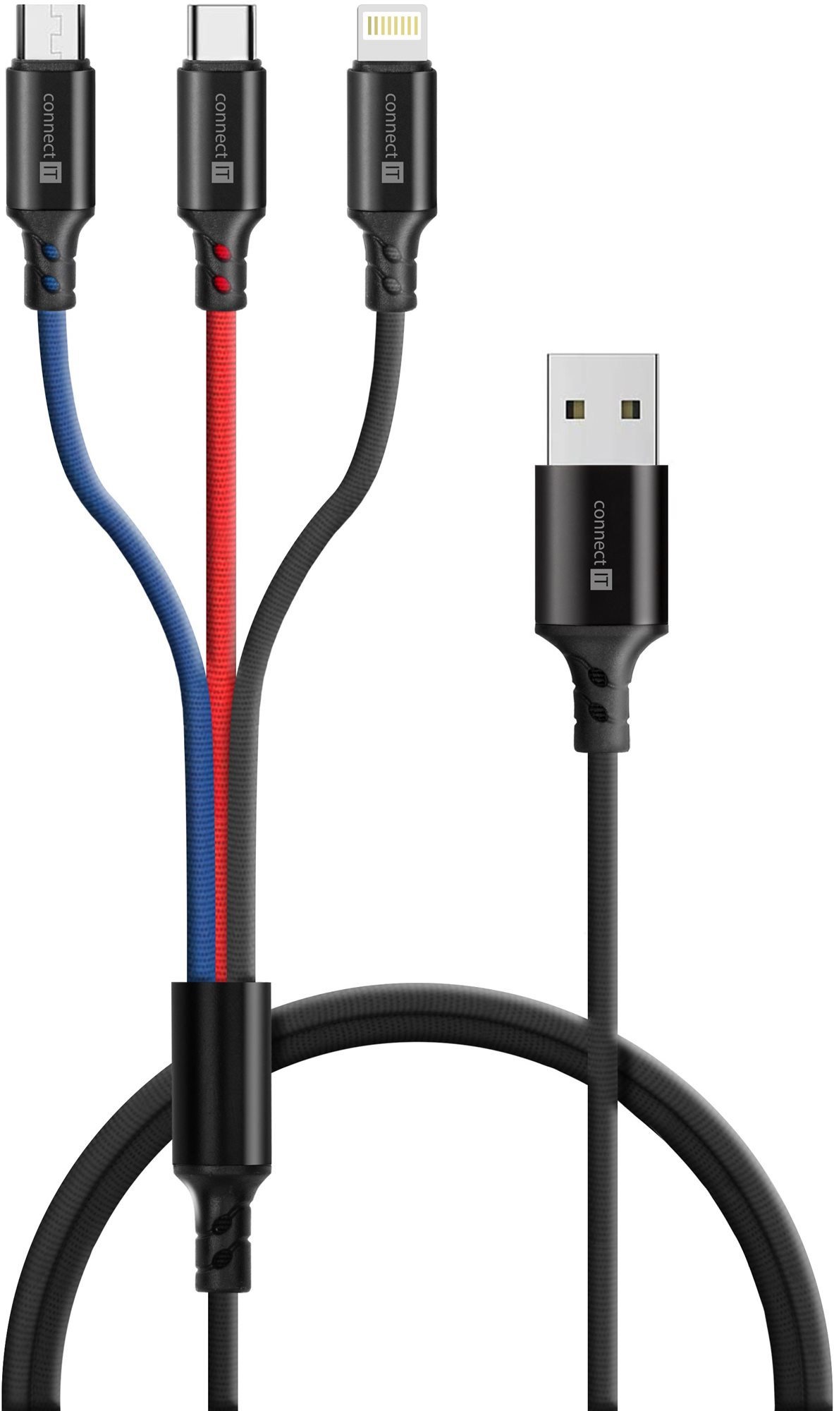 Kabel CONNECT IT Wirez 3v1, 1.2 m, černý