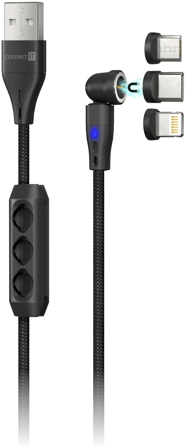 CONNECT IT Magnetic PowerLink 3in1, 2m, černá