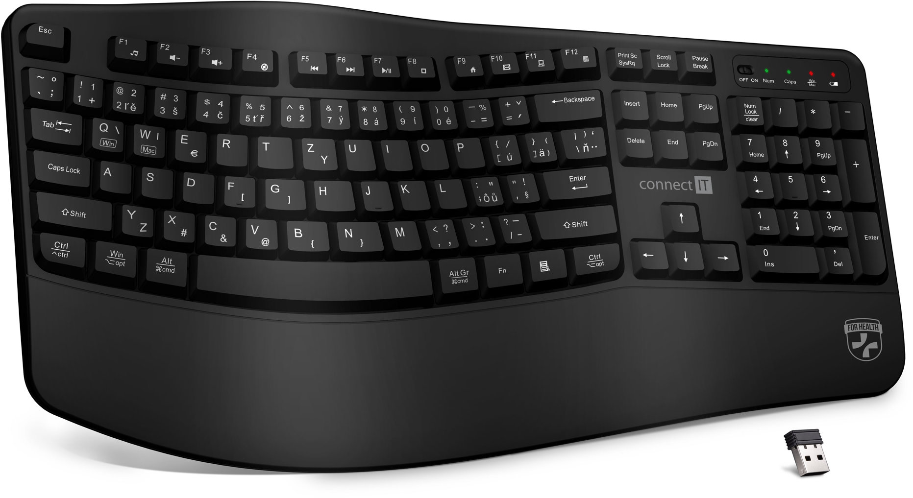 CONNECT IT FOR HEALTH Ergonomická, černá klávesnice
