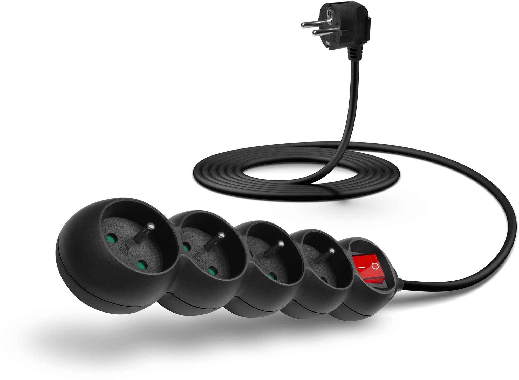 CONNECT IT prodlužovací kabel 230 V, 4 zásuvky, 3 m, s vypínačem, černý