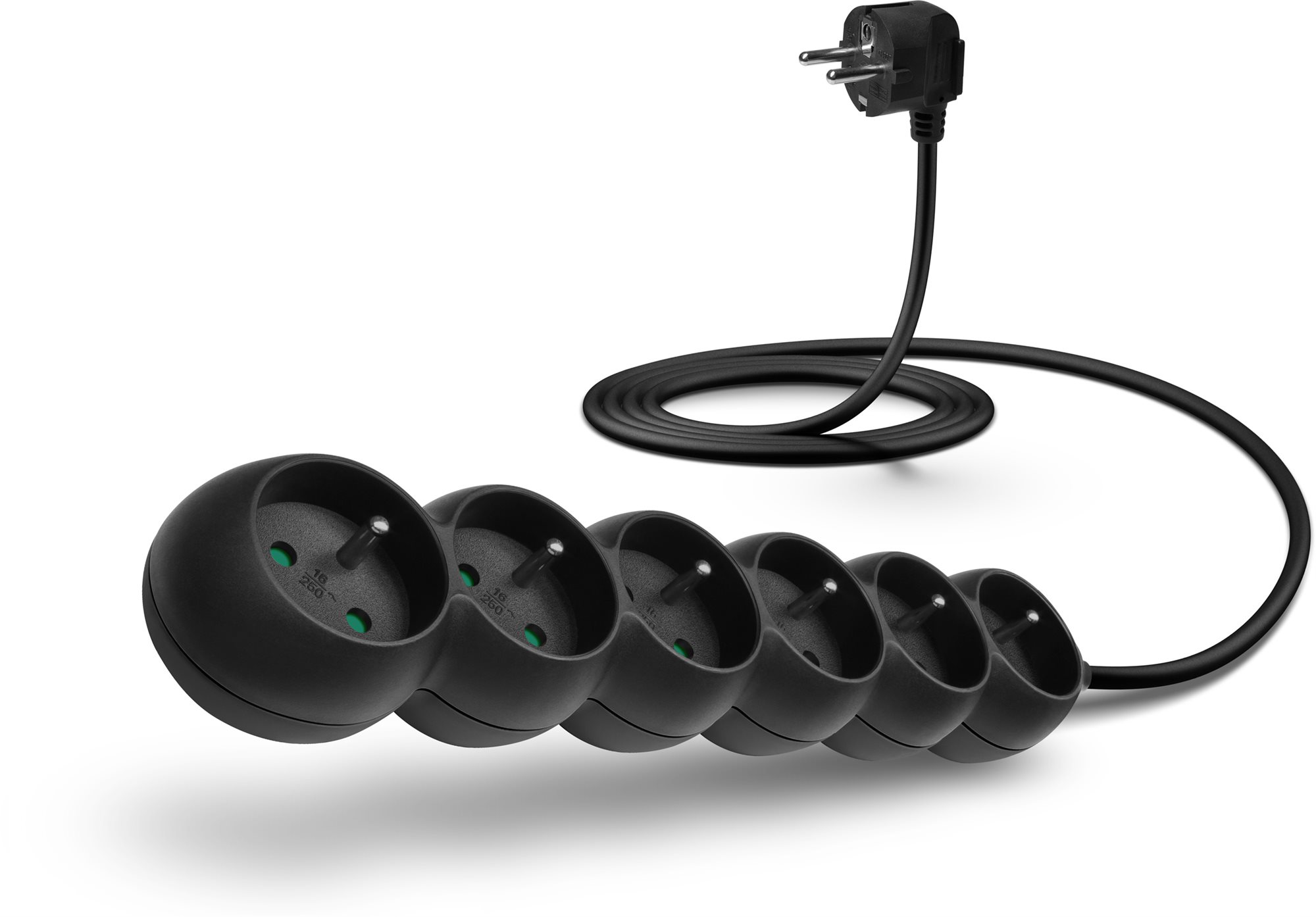 Prodlužovací kabel 230V s 6 zásuvkami, délka 2m, černý
