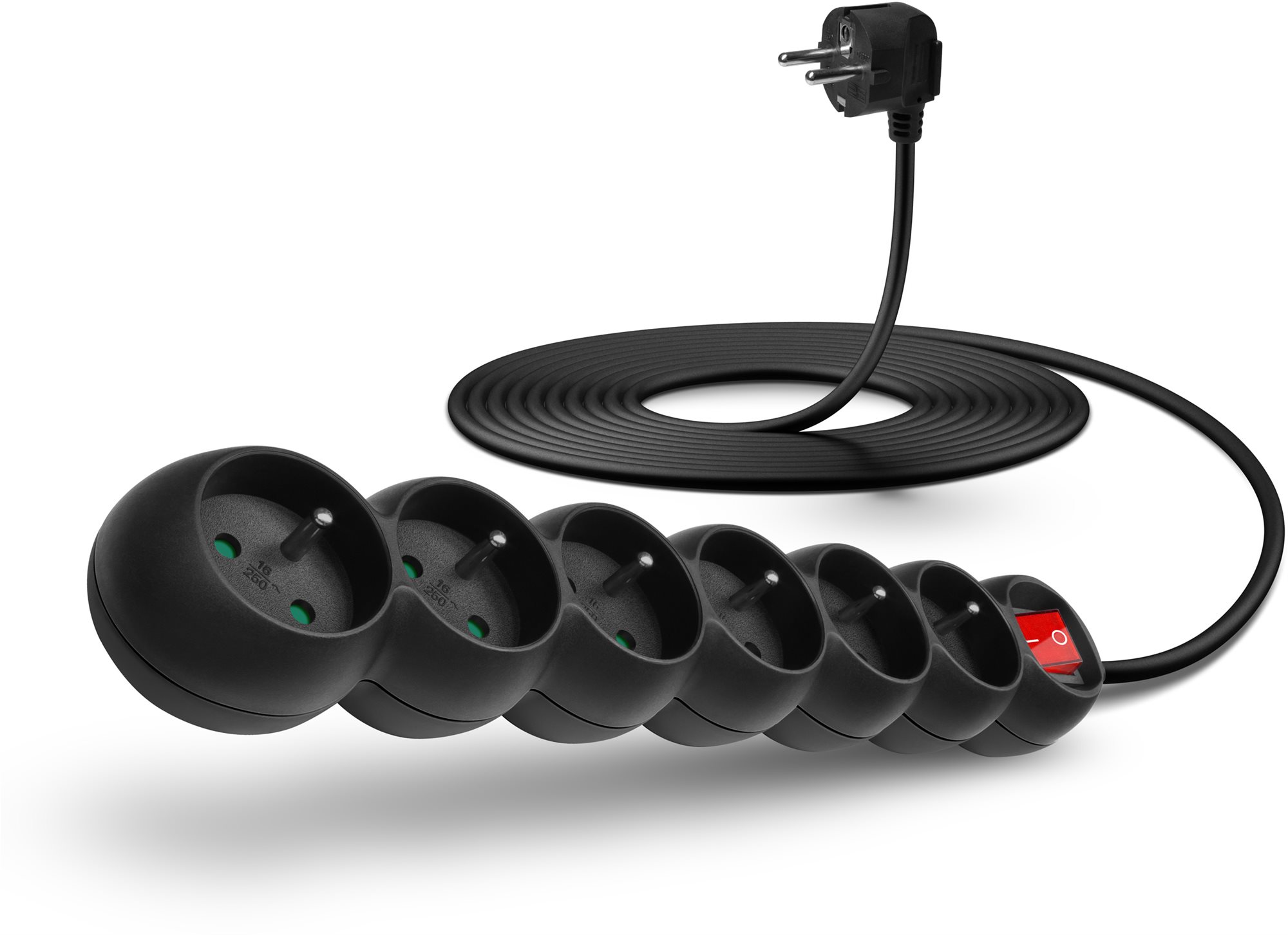 CONNECT IT prodlužovací 230V, 6 zásuvek + vypínač, 5m, černý