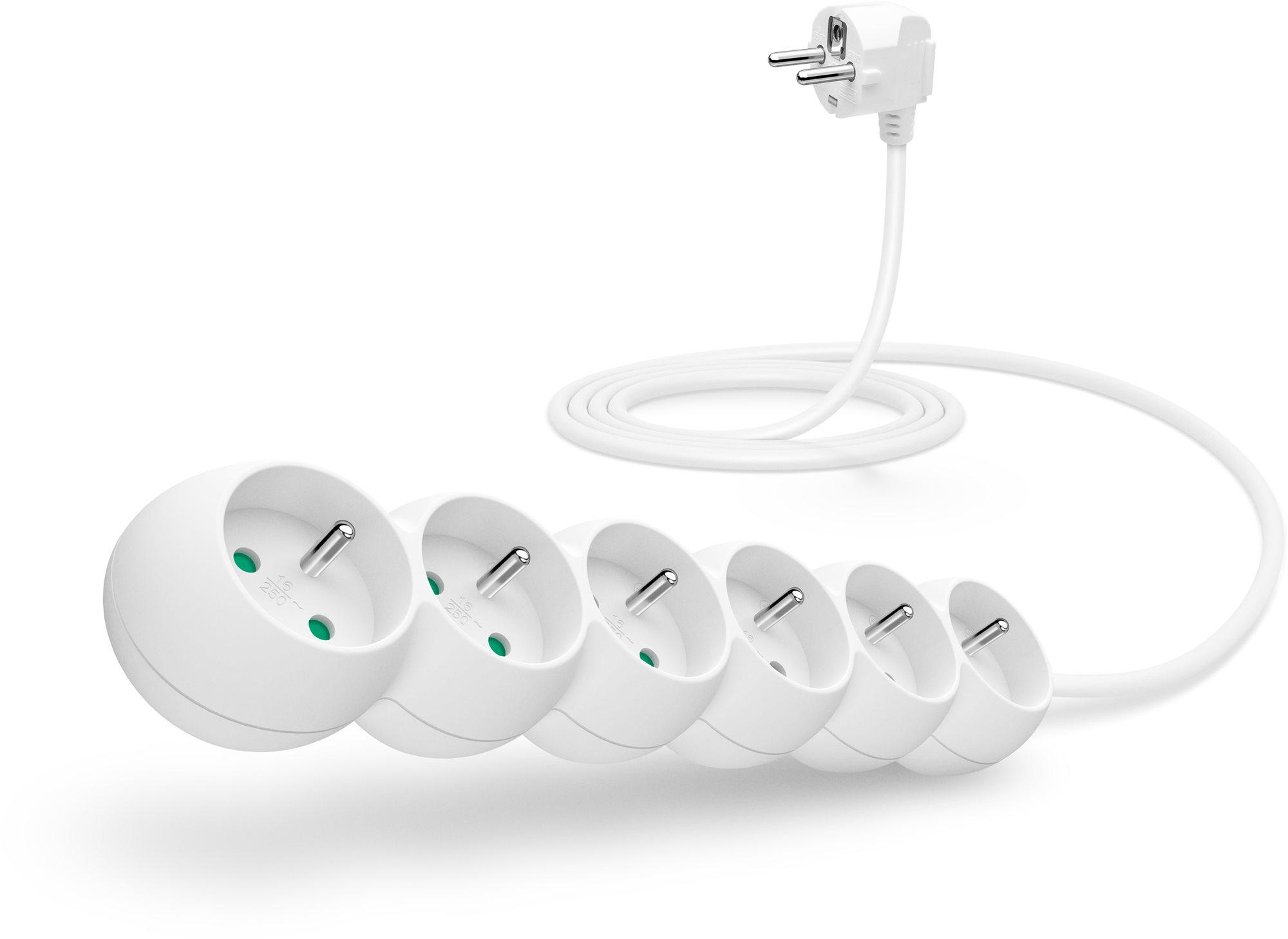 Prodlužovací kabel CONNECT IT s 6 zásuvkami a 2m délkou v bílé barvě