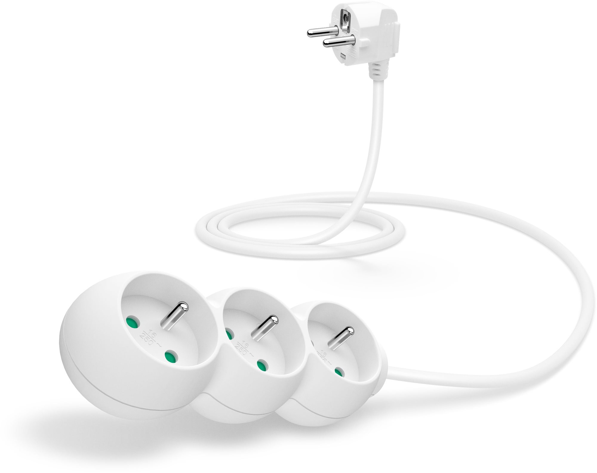 Bílý prodlužovací kabel CONNECT IT s 3 zásuvkami a délkou 1,5 metru.