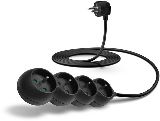 Prodlužovací kabel 230V, 4 zásuvky, 3m, černý