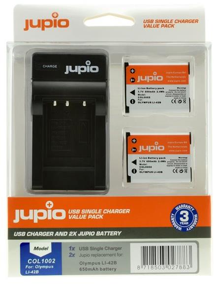 Jupio set 2x Li-40B (Li-42B/NP45/D-Li63/EN-EL10) 650 mAh + USB nabíječka