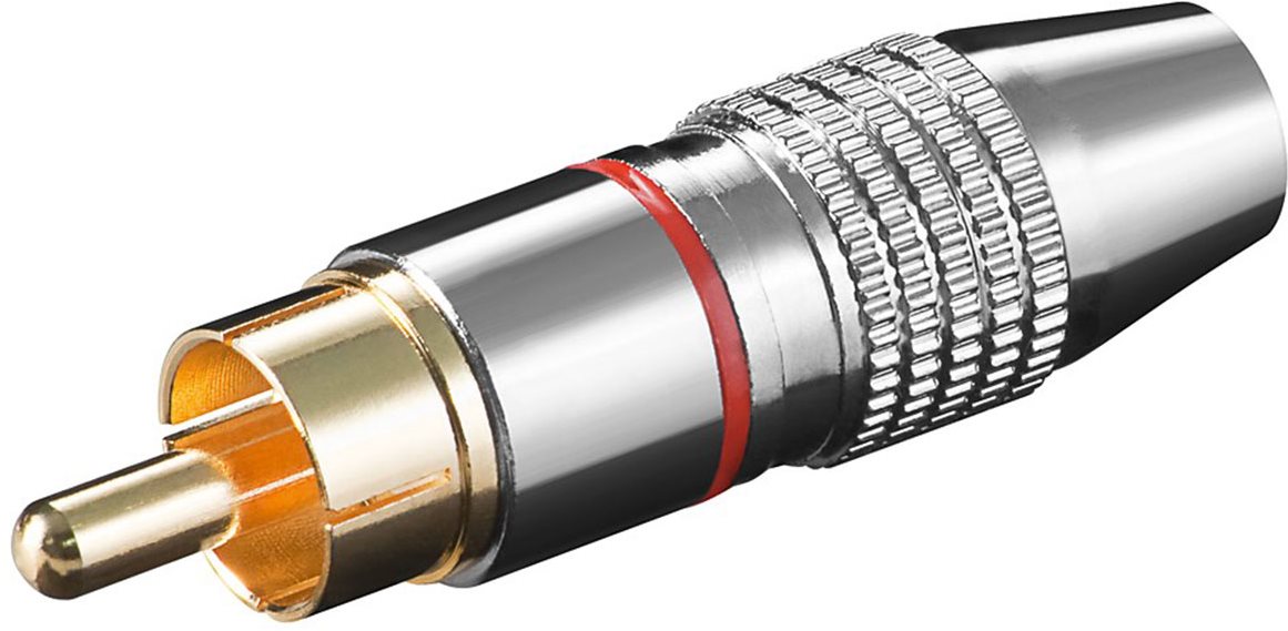OEM Konektor cinch(M) na kabel, červený pruh, zlacený