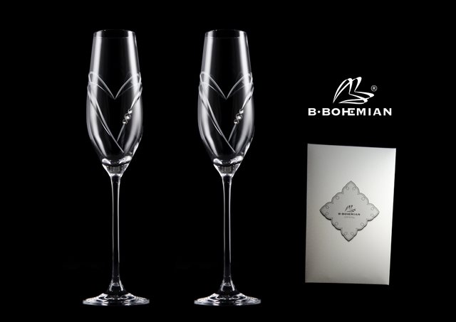 B.BOHEMIAN Svatební skleničky na sekt 210 ml HEARTS 2 ks