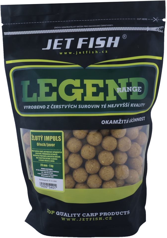 Jet Fish Boilie Legend Žlutý impuls + Ořech/Javor 20mm 1kg