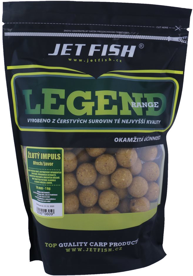 Jet Fish Boilie Legend Žlutý impuls + Ořech/Javor 24mm 1kg