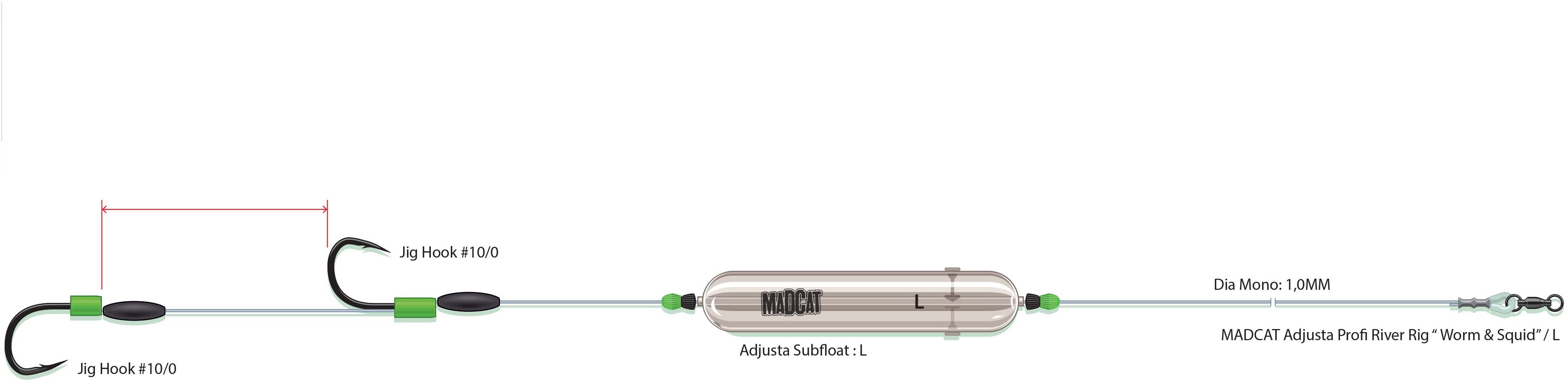 MADCAT Adjusta Profi River Rig "Worm & Squid" L 60g 180cm