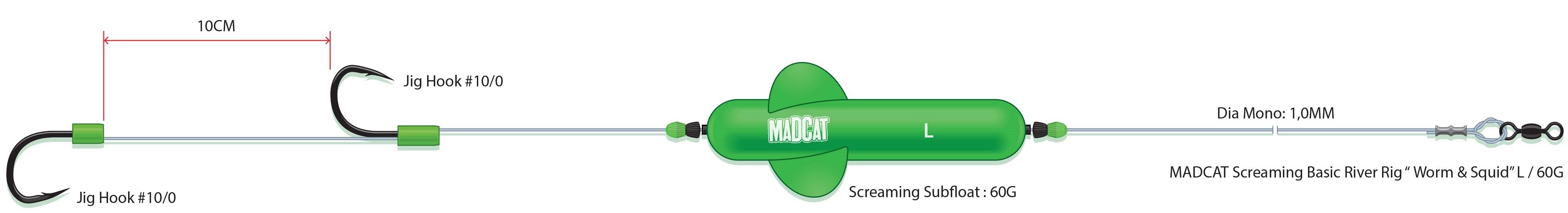 MADCAT Screaming Basic River Rig "Worm & Squid" L 60g 160cm
