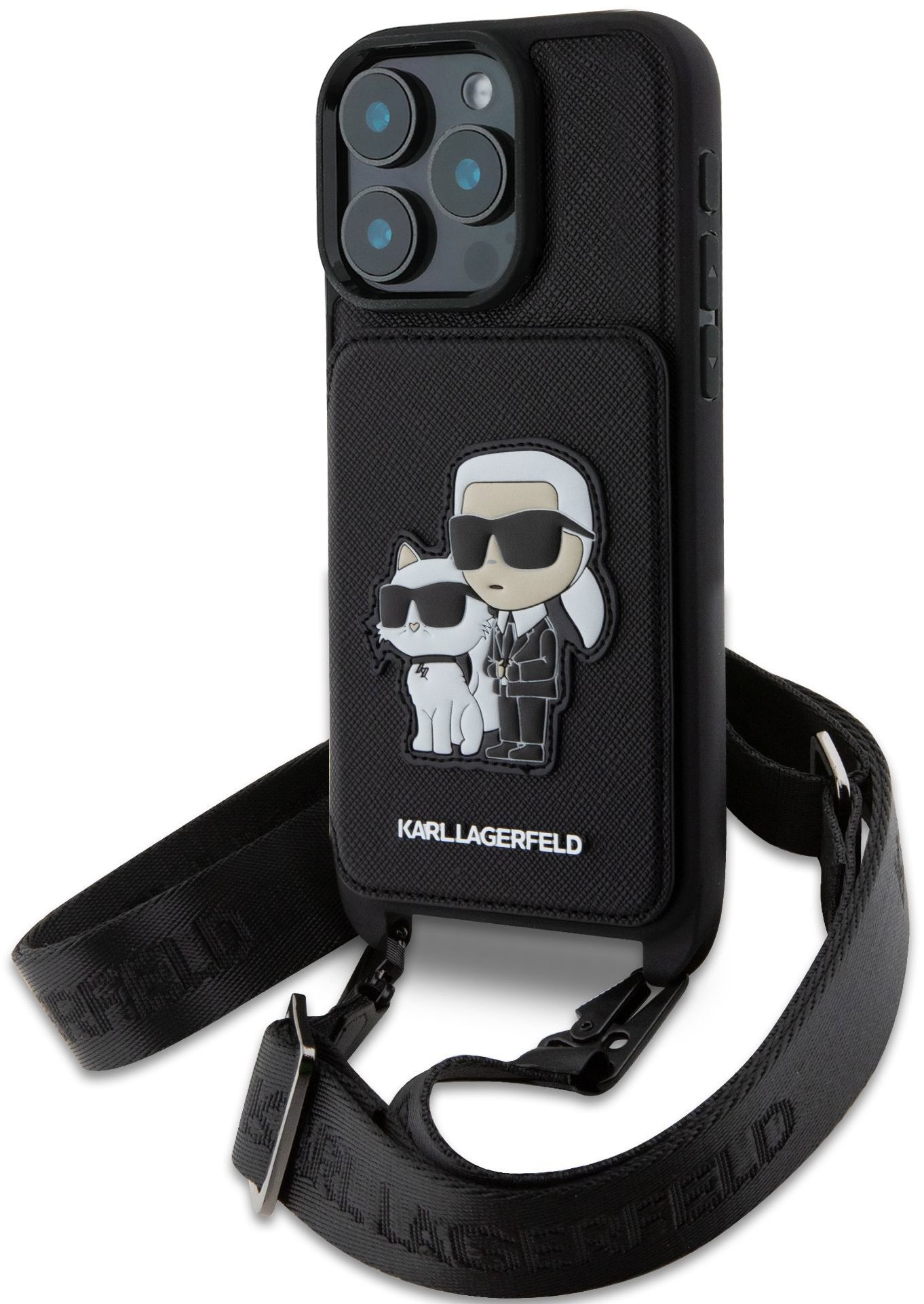 Karl Lagerfeld Saffiano Crossbody Popruh Karl and Choupette Kryt pro iPhone 16 Pro Black