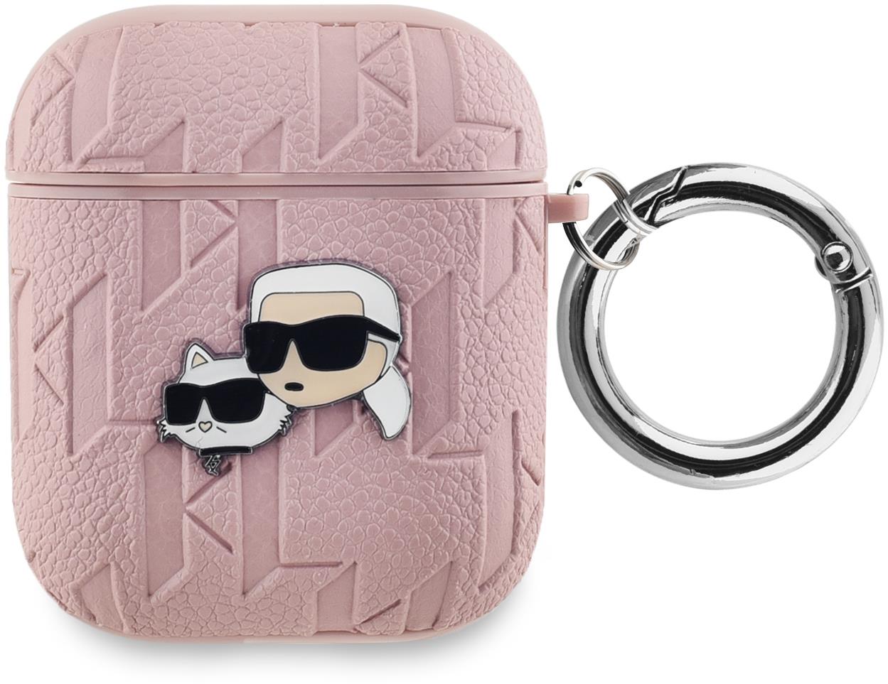 Karl Lagerfeld PU Embossed Karl and Choupette Heads Pouzdro pro AirPods 1/2 Pink