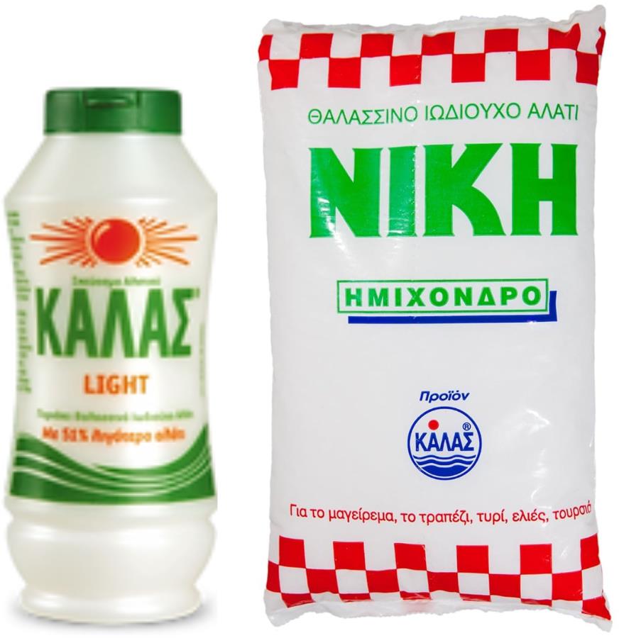 KALAS LIGHT Jemná mořská sůl 375 g, obsahuje o 51 % méně soli + NIKI Polohrubá jodizovaná 1 kg