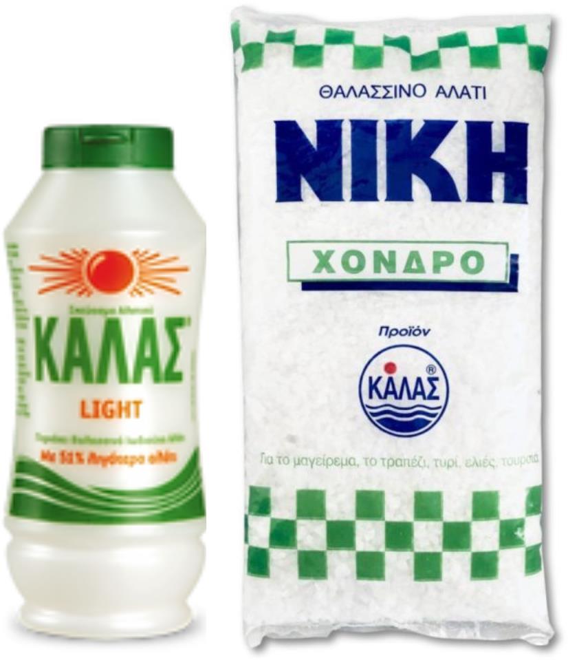 KALAS LIGHT Jemná mořská sůl 375 g, obsahuje o 51 % méně soli + NIKI Hrubá jodizovaná 1 kg