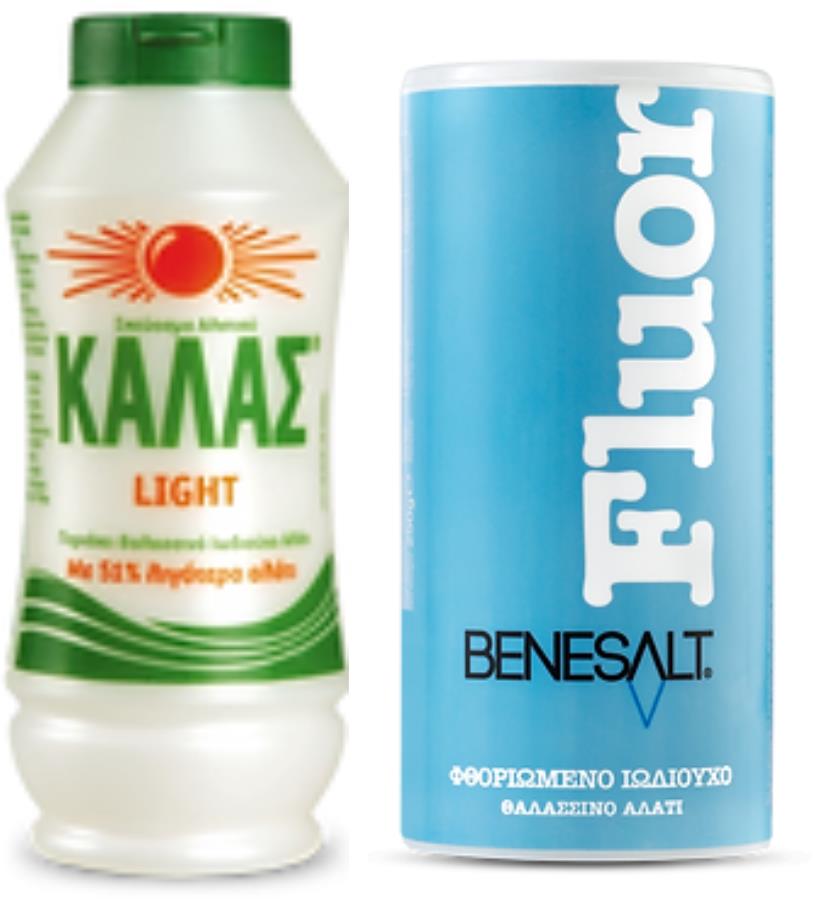 KALAS LIGHT Jemná mořská sůl 375 g, o 51 % méně soli + BENESŮL Fluoridovaná jodizovaná 250 g