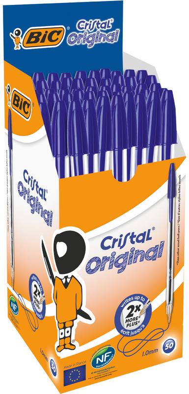 Psací pera BIC Cristal Original s víčkem, 50 ks modré