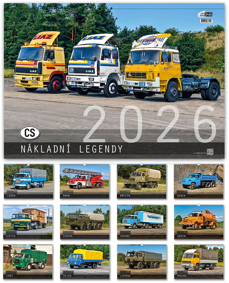 RETRO-AUTA CS Nákladní Legendy 2026, měsíční, 48 × 68 cm