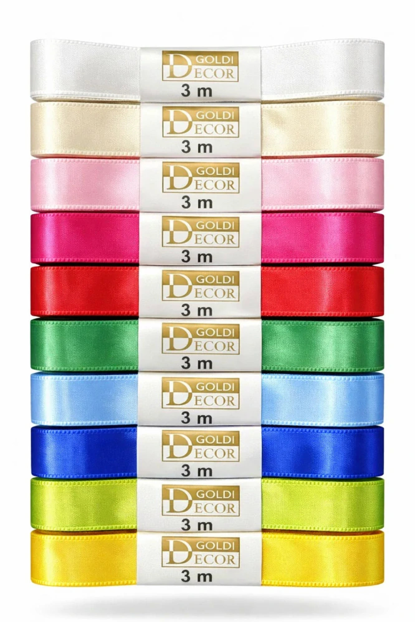 GOLDINA saténová 15 mm × 3 m, sada 10 barev