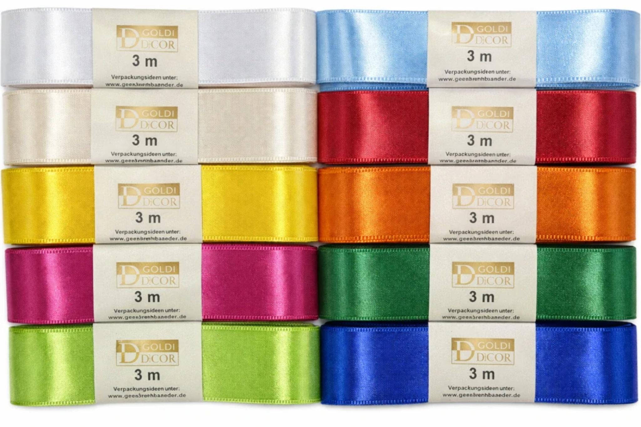 GOLDINA Saténová 25 mm × 3 m, sada 10 barev