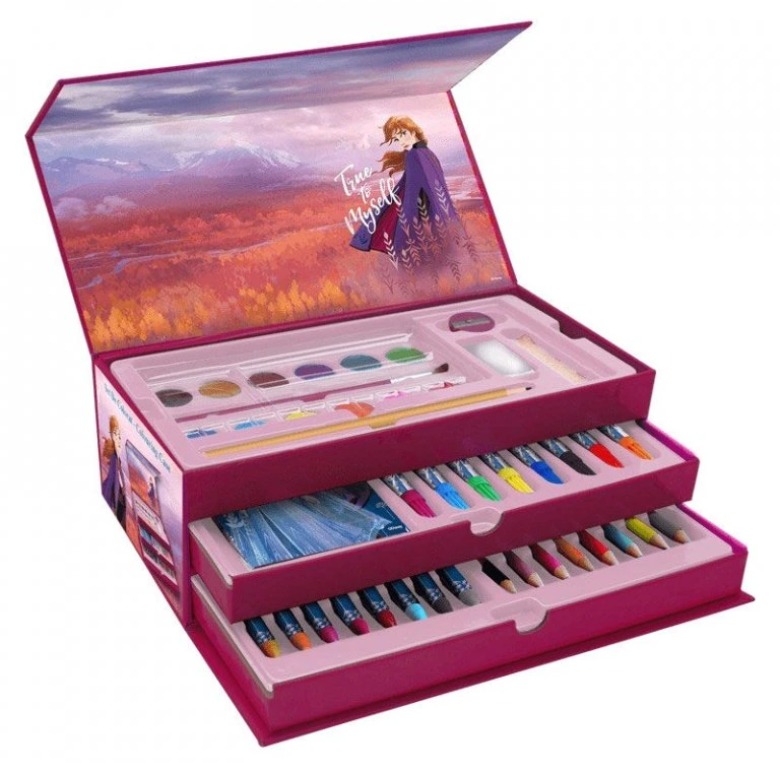 Kufřík na kreslení TOYCOMPANY Frozen 2 s výtvarnými potřebami.