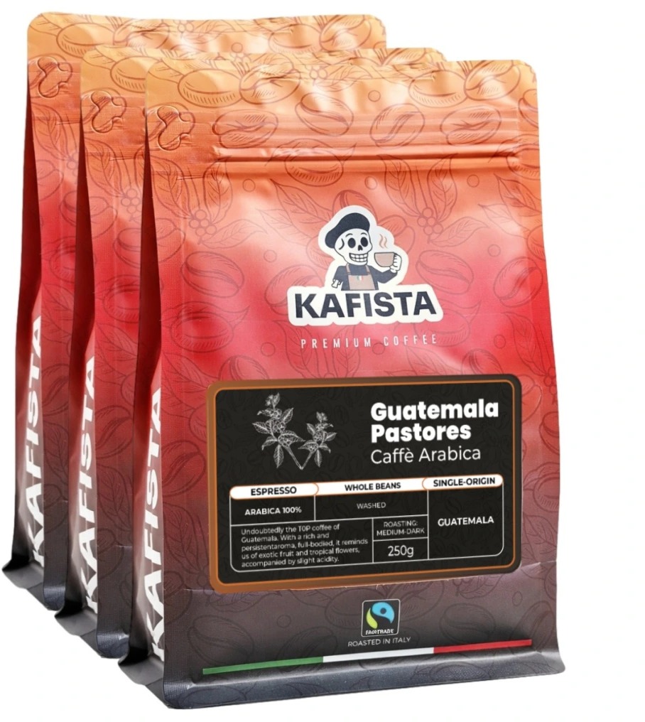 Kafista "Guatemala Pastores" -Zrnková káva, 100% Arabica, espresso Káva, Pražená v Itálii 3 × 250 g