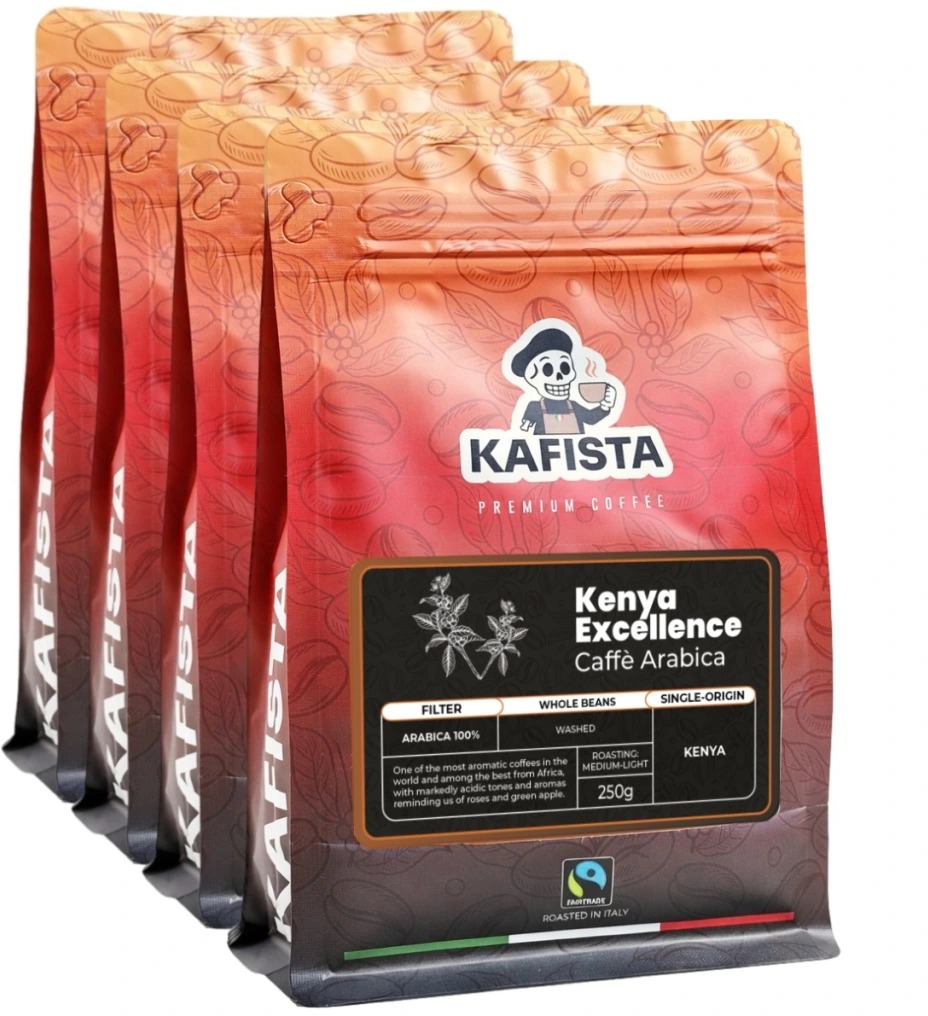 Kafista "Kenya Excellence" - Zrnková káva, 100% Arabica, Pražená v Itálii 4 × 250 g