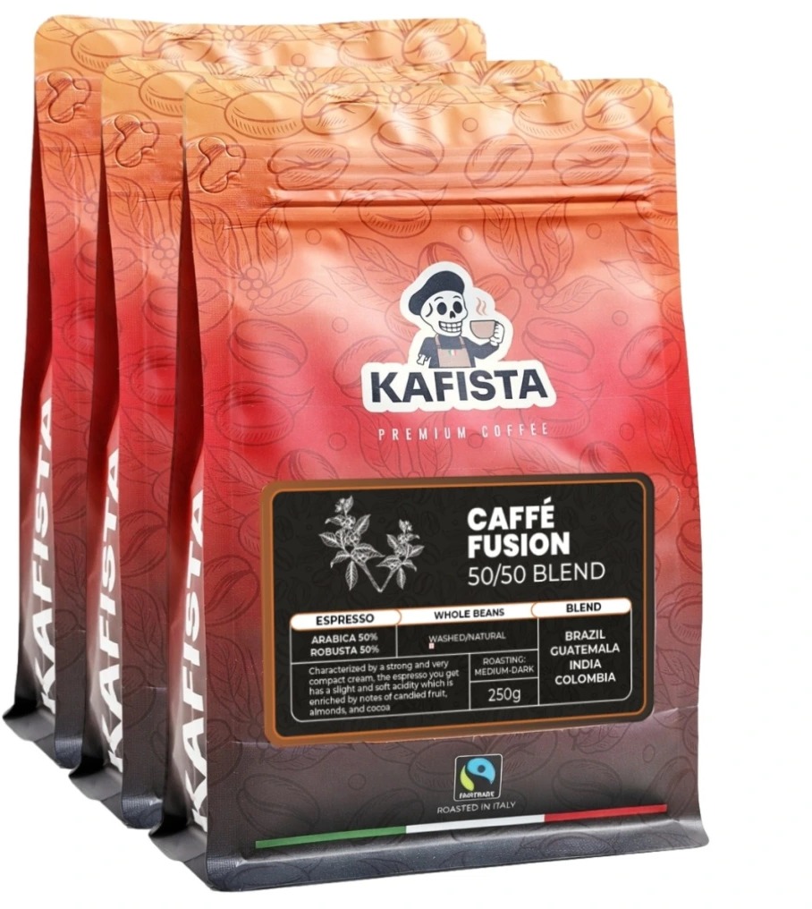 Kafista Zrnková Káva "Café Fusion 50 / 50" – Směs Arabica & Robusta, espresso 3 × 250 g