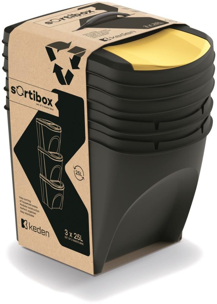 Prosperplast IKWB25S3 Sada 3 odpadkových košů, 3 × 25 l, 392 × 293 × 335 mm, černý