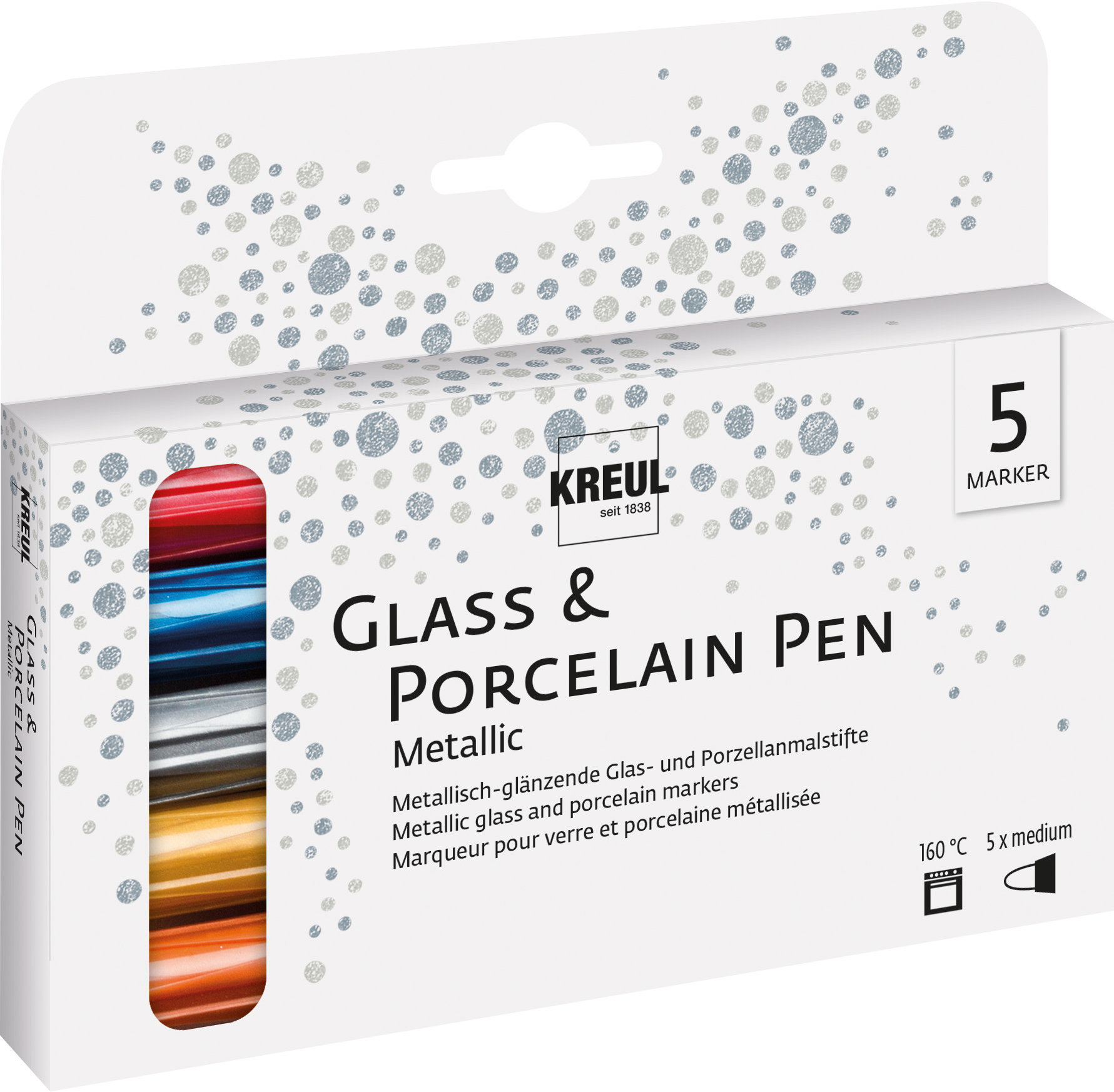 KREUL na porcelán, sada METALLIC, 5 barev