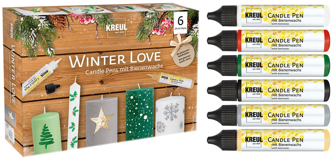 KREUL CANDLE PEN WINTER LOVE - vosková pera pro malování svíček, 6 ks
