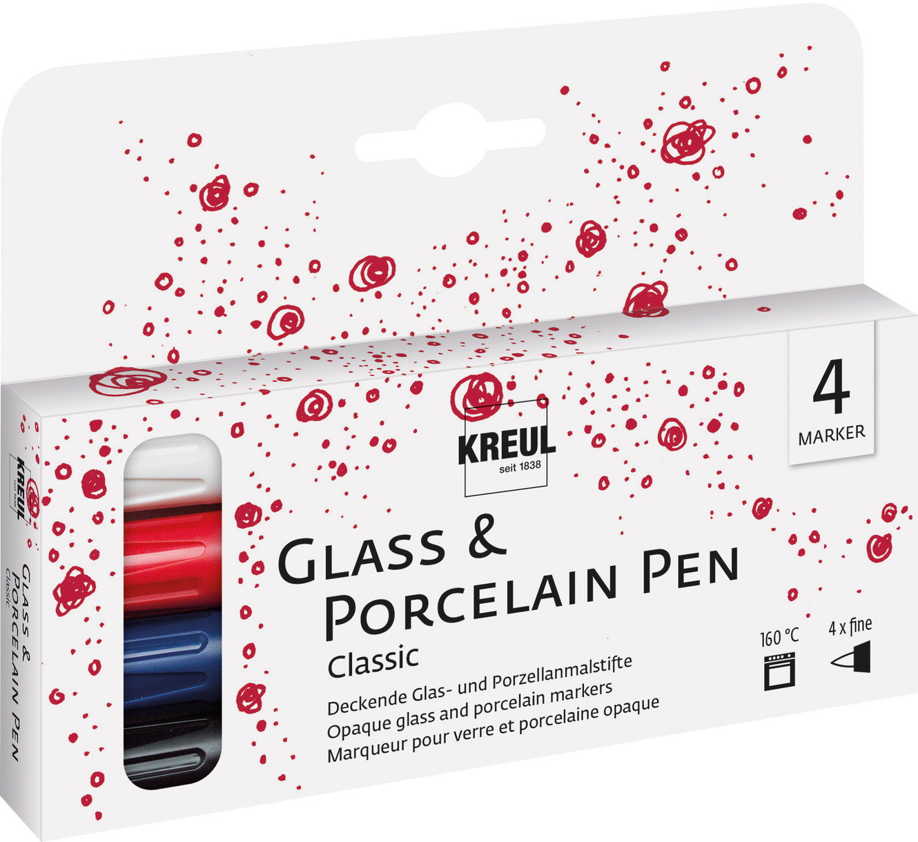 KREUL na sklo a porcelán CLASSIC, 1 - 2 mm, sada 4 barev