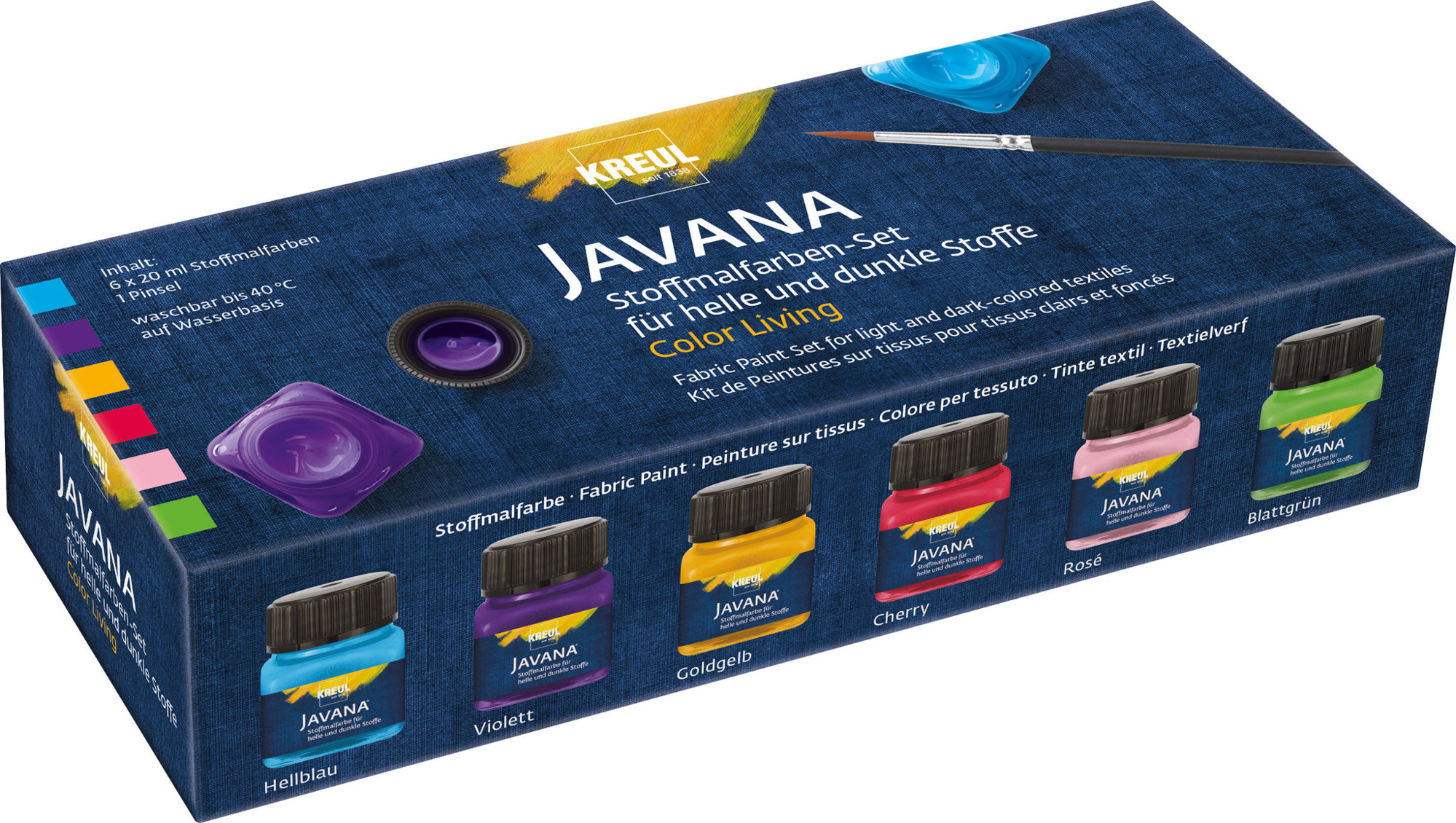 KREUL JAVANA sada barev na světlý a tmavý textil 6 × 20 ml - Living