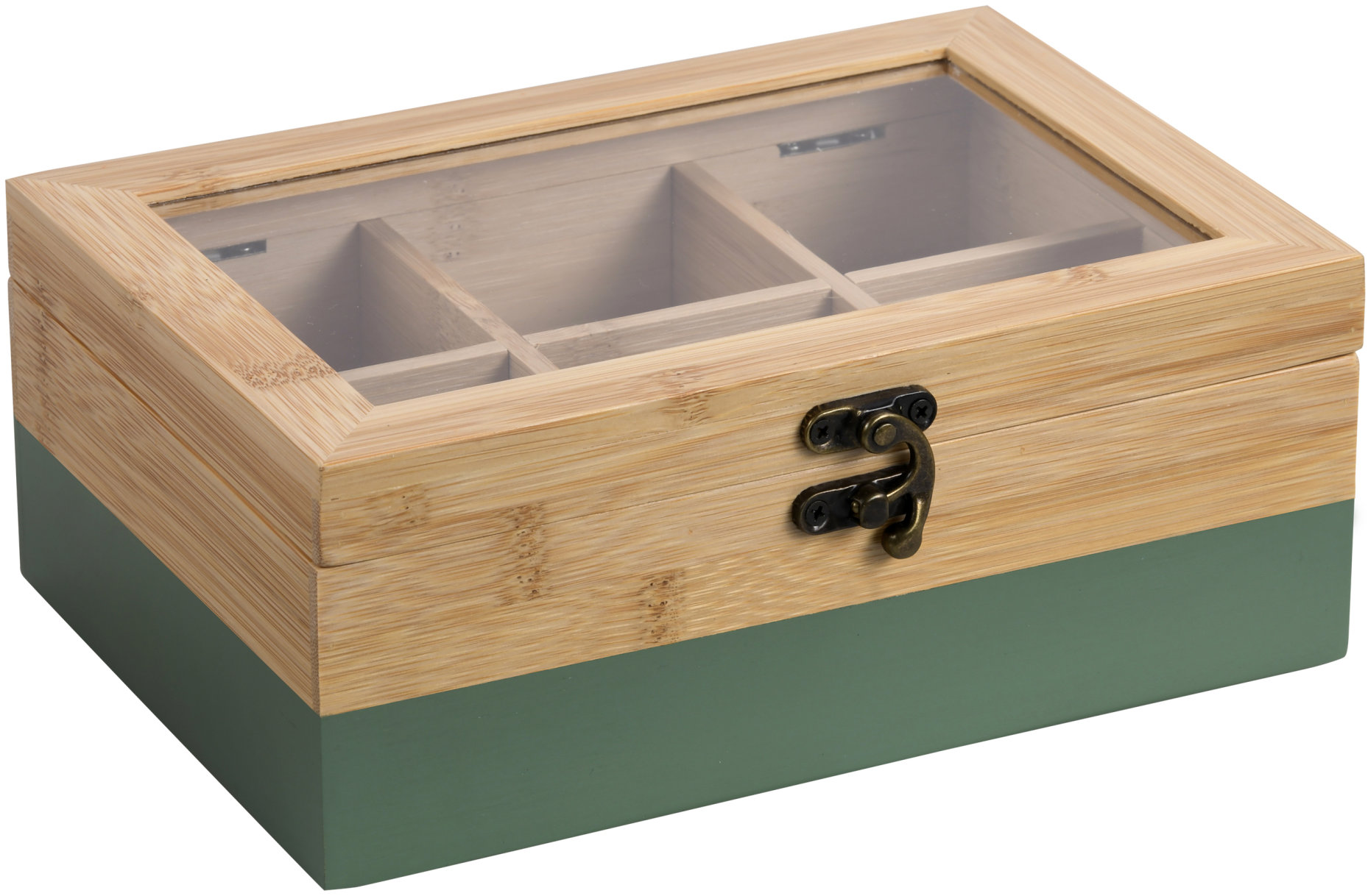 Kesper Box na čajové sáčky, 6 přihrádek, bambus zelený 21,5 × 15 × 8,5 cm