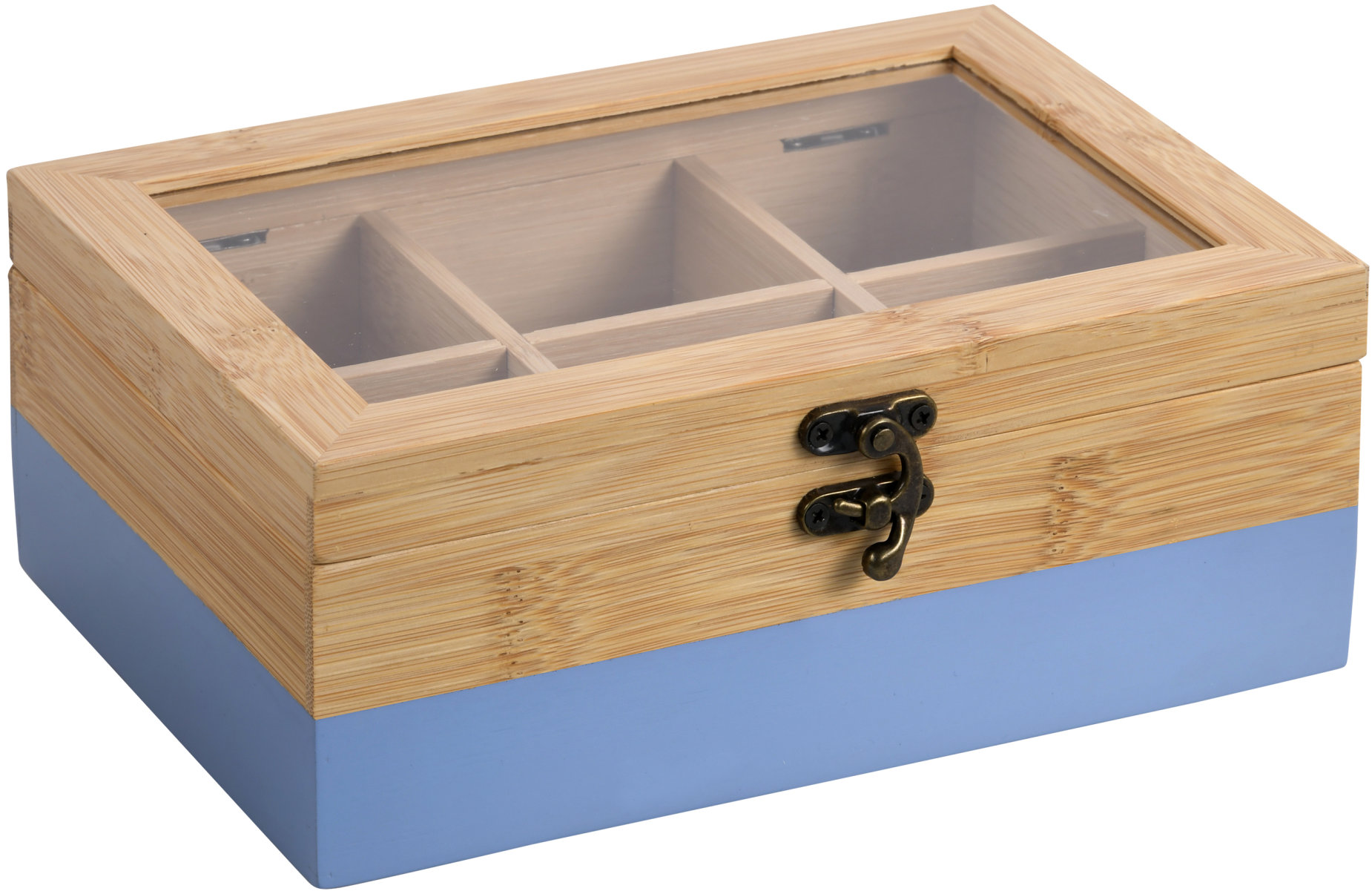 Kesper Box na čajové sáčky, 6 přihrádek, bambus modrý 21,5 × 15 × 8,5 cm