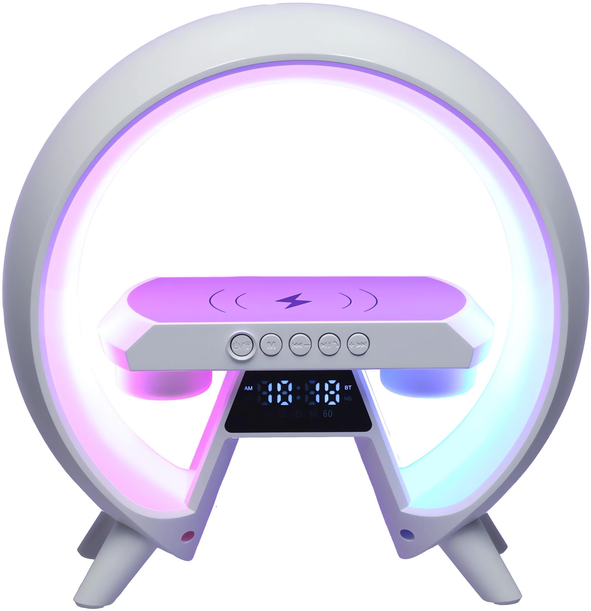 KIK KX3384 Multifunkční Bluetooth reproduktor RGB s bezdrátovou nabíječkou, bílý