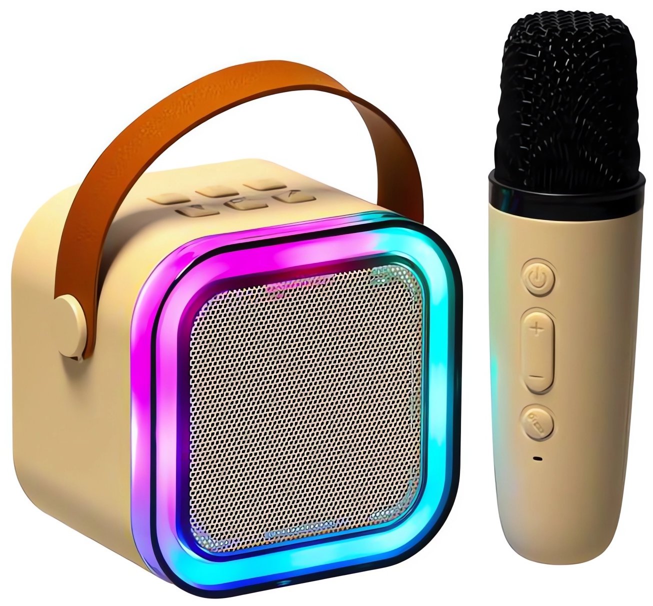 KIK KX3379 Karaoke Bluetooth reproduktor 6 W, bezdrátový mikrofon, béžový