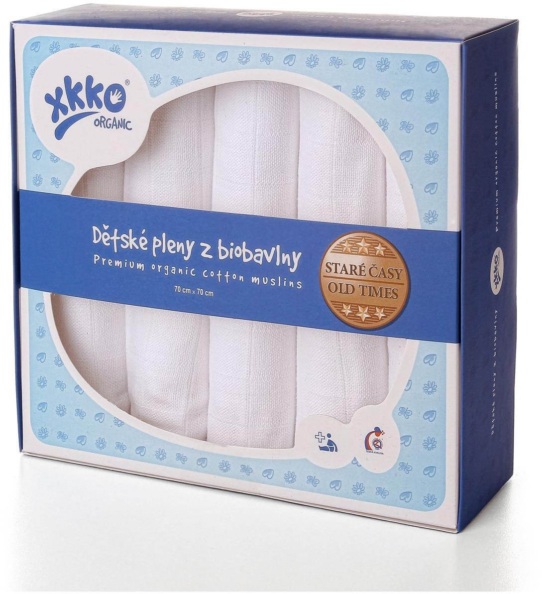 XKKO Organic dětské pleny z biobavlny 70 × 70 - Staré časy Bílé 5 ks