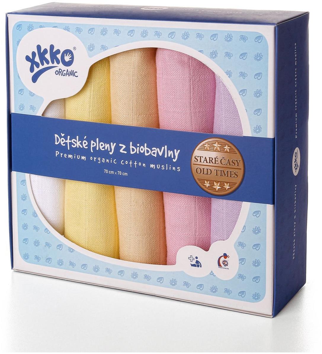 XKKO Organic dětské pleny z biobavlny 70 × 70 - Staré časy Pastels for Girls 5 ks