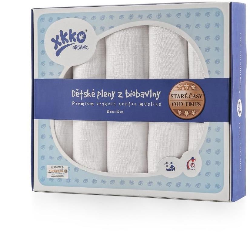 XKKO Organic dětské pleny z biobavlny 80 × 80 - Staré časy Bílé 5 ks
