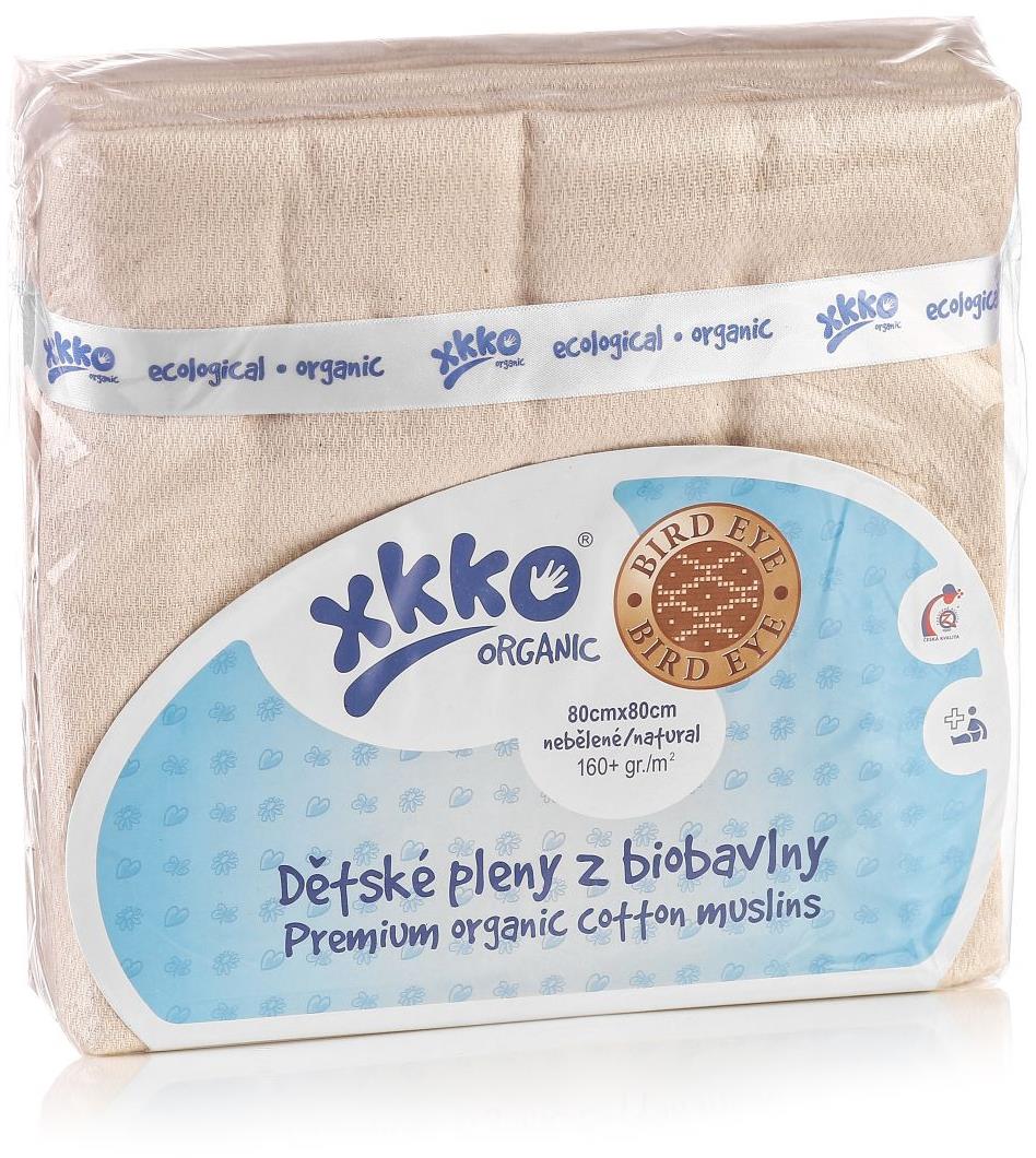XKKO Organic pleny z biobavlny 80 × 80 - Bird Eye Natural 5 ks
