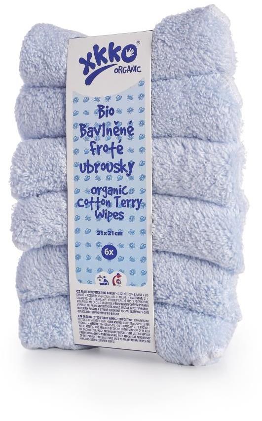 XKKO Organic BIO bavlněné froté ubrousky 21 × 21 cm, Baby Blue 6 ks