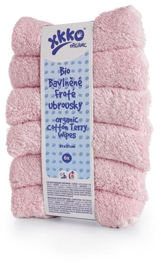XKKO Organic BIO bavlněné froté ubrousky 21 × 21 cm, Baby Pink 6 ks