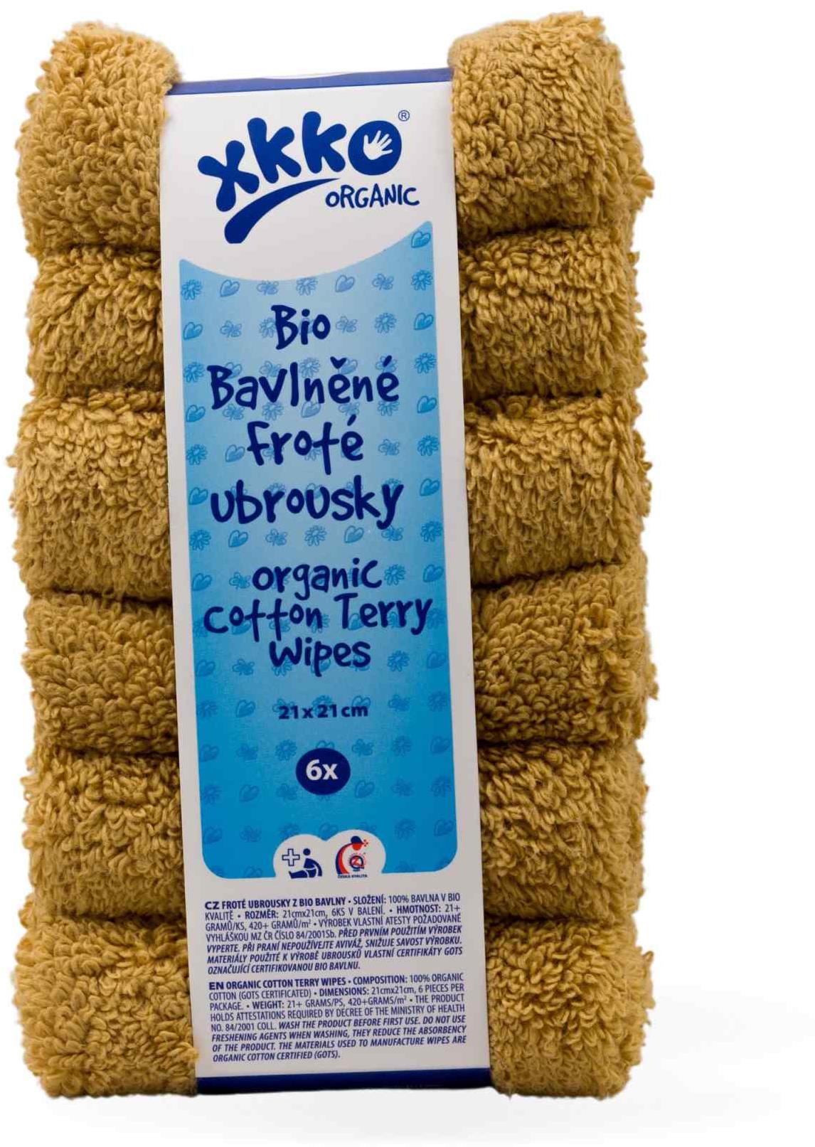 XKKO Organic BIO bavlněné froté ubrousky 21 × 21 cm, Honey Mustard 6 ks