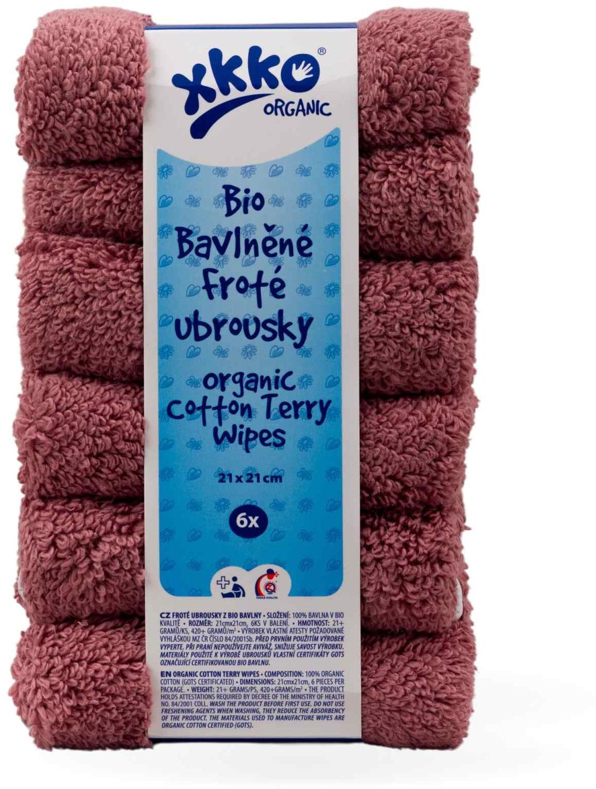 XKKO Organic BIO bavlněné froté ubrousky 21 × 21 cm, Mesa Rose 6 ks