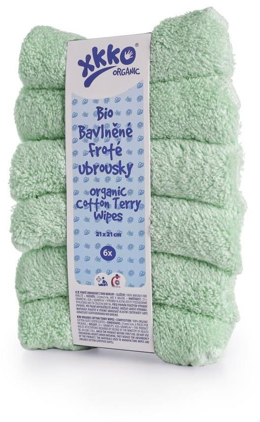 XKKO Organic BIO bavlněné froté ubrousky 21 × 21 cm, Mint 6 ks